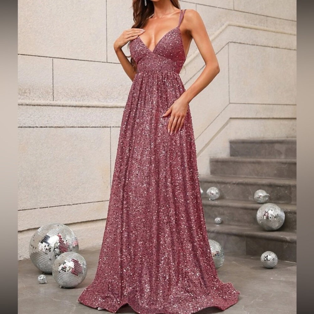 Luxe party formal bridesmaids evening wedding sequins gown dress - Picture 5 of 16